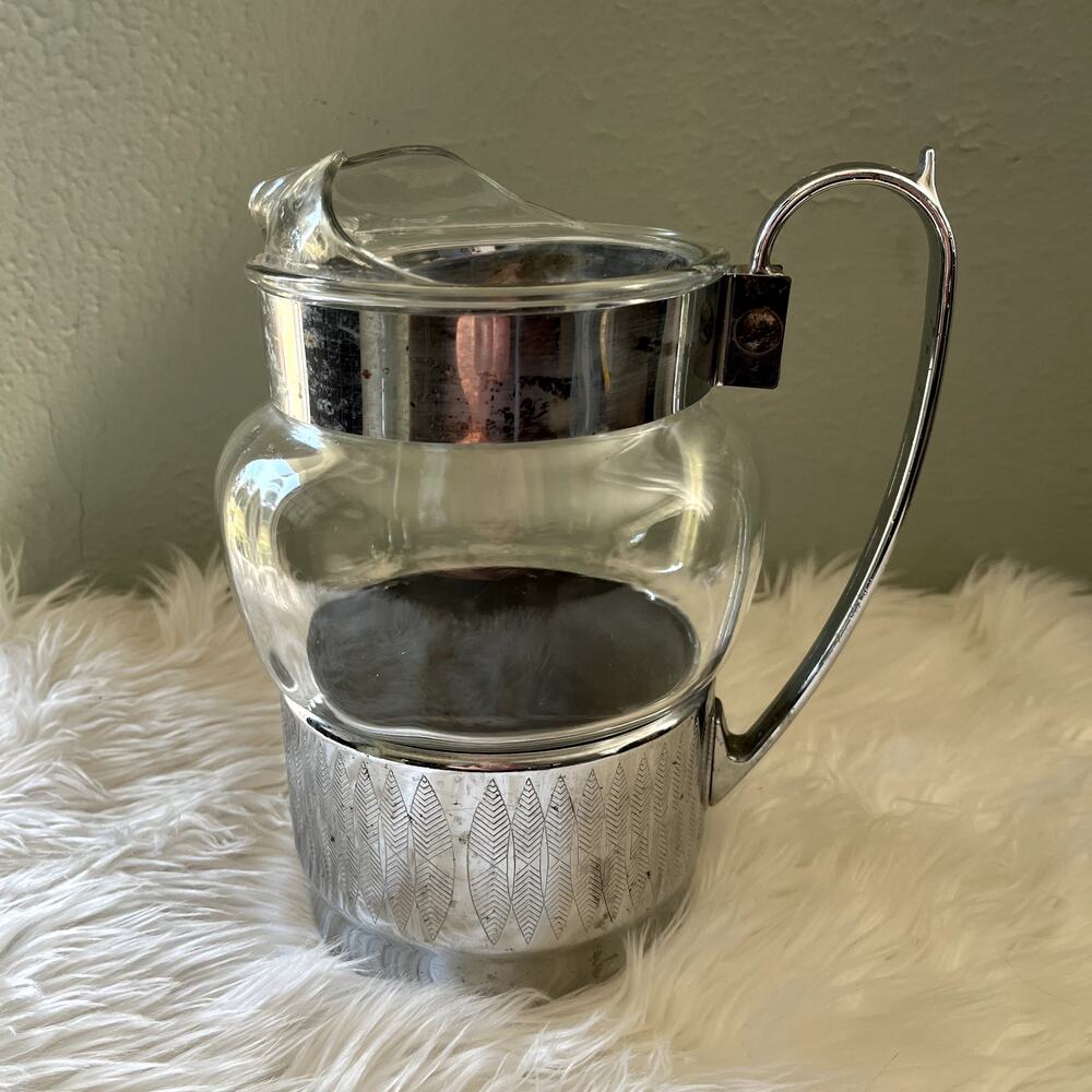 Vintage Hellerware Chrome & Glass Water Pitcher Barware